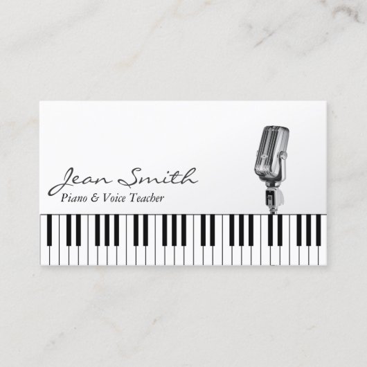 Musical White Piano & Voice Teacher Music Visitekaartje (Voorkant)