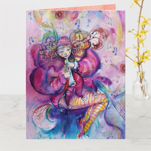 MUSICALE CLOWN MET ROZE GLITTERS Gefeliciteerd Kaart (Gele Bloem)