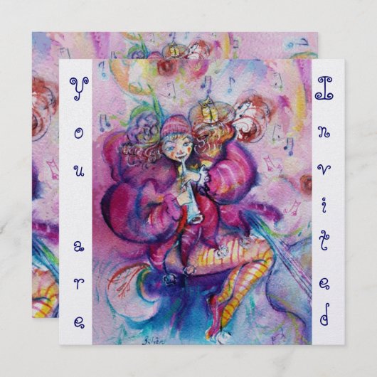 MUSICALE CLOWN,roze blauw ,witte ijzeren metaalach Kaart (Voorkant / Achterkant)