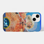 MUSICALE ENGEL, Blauwe saffier Monogram iPhone Hoesje (Achterkant horizontaal)