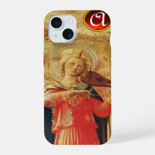MUSICALE ENGEL IN ROOD EN GOUD Edelsteen Monogram iPhone 15 Hoesje