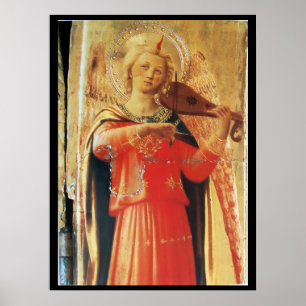 MUSICALE ENGEL IN ROOD EN GOUD POSTER