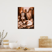 MUSICALE KAT EN UIL ,Bruin en Wit Poster (Keuken)