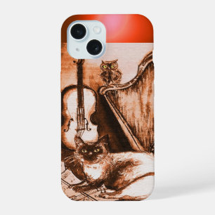 MUSICALE KAT MET UIL IN BRUINE SEPIA EDELSTEEN iPhone 15 CASE