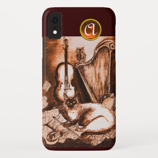 MUSICALE KAT MET UIL IN BRUINE SEPIA UNIEK MONOGR Case-Mate iPhone CASE (Achterkant)