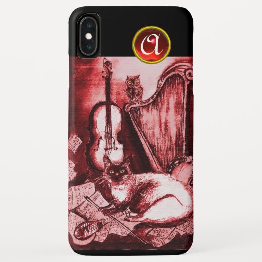 MUSICALE KAT MET UIL IN RODE ROBIJN EDLSTEEN MONOG Case-Mate iPhone CASE (Achterkant)