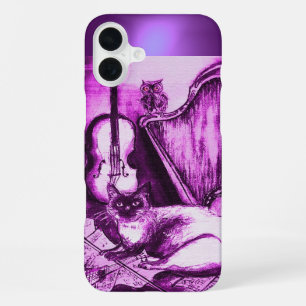 MUSICALE KAT MET UIL IN ROZE PAARSE EDELSTEEN iPhone 16 PLUS HOESJE