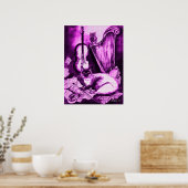 MUSICALE KAT ,Paars en Wit Poster (Keuken)