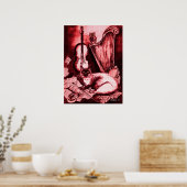 MUSICALE KAT ,Rood en Wit Poster (Keuken)