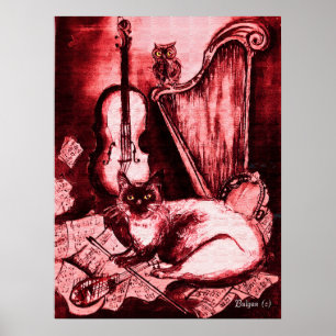 MUSICALE KAT ,Rood en Wit Poster