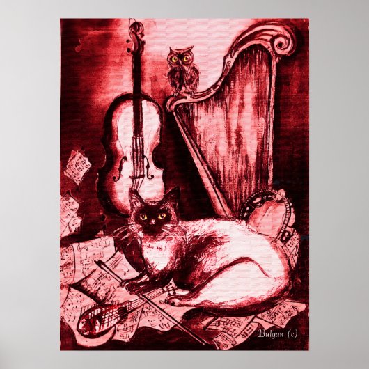 MUSICALE KAT ,Rood en Wit Poster (Voorkant)
