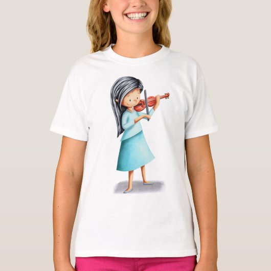 Musiciaans meisje dat Violin speelt geïllustreerd T-shirt (Voorkant)