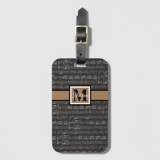 Musiciaans monogram zwart en wit bagagelabel (Voorkant (verticaal))