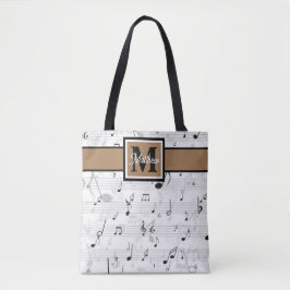 Musiciaans monogram zwart en wit tote bag