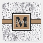 Musiciaans monogram zwart en wit vierkante sticker (Voorkant)
