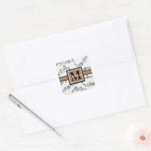 Musiciaans monogram zwart en wit vierkante sticker
