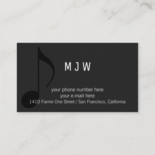 Musiciaans zwart Visitekaartje met muzieknotitie (Achterkant)