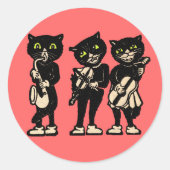 Musiciaans  zwarte katten ronde sticker (Voorkant)