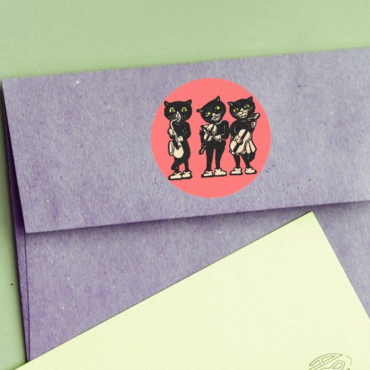 Musiciaans  zwarte katten ronde sticker
