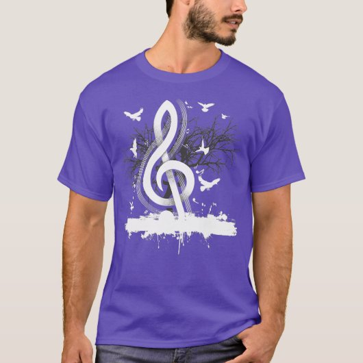 Musiciaanse Muzieknoten vogelbomen Treble Clef T-shirt (Voorkant)