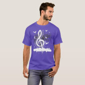 Musiciaanse Muzieknoten vogelbomen Treble Clef T-shirt (Voorkant volledig)