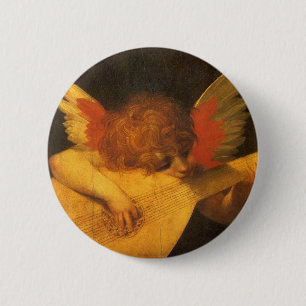 Musician Angel die Lute speelt door Rosso Fiorenti Ronde Button 5,7 Cm