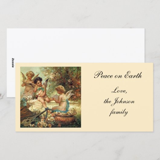 Musician Angels van Hans Zatzka, Victoriaans kunst Feestdagenkaart (Voorkant / Achterkant)