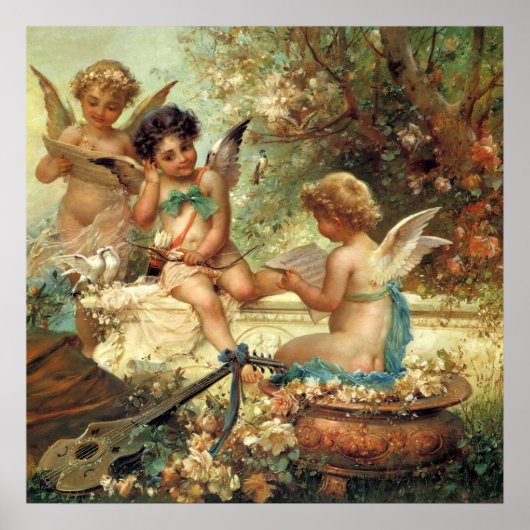 Musician Angels van Hans Zatzka, Victoriaans kunst Poster (Voorkant)