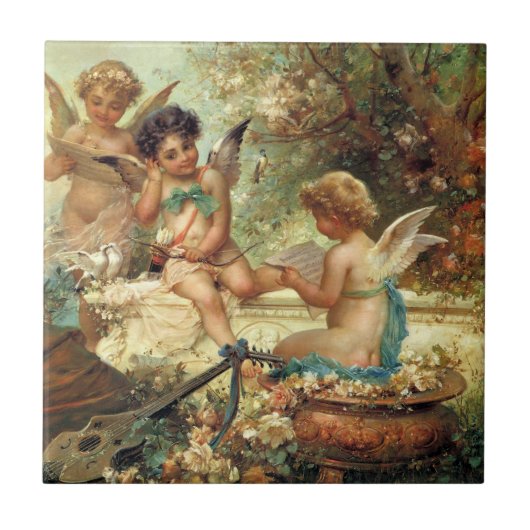 Musician Angels van Hans Zatzka, Victoriaans kunst Tegeltje (Voorkant)