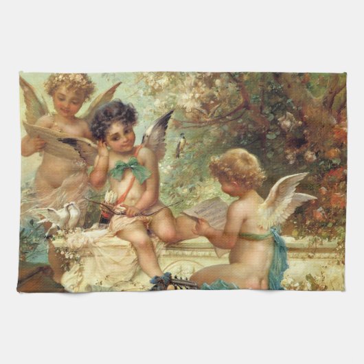 Musician Angels van Hans Zatzka, Victoriaans kunst Theedoek (Horizontaal)