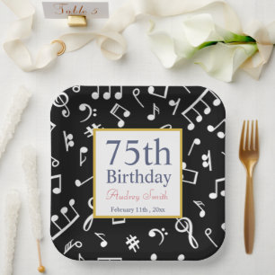 Musician Birthday Black and White Music Note Papieren Bordje