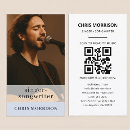 Musician Dusty Blue QR Code Business Card Visitekaartje