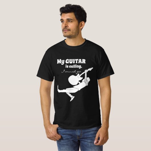 Musician Gift "My Guitar Is Calling" T-shirt (Voorkant volledig)