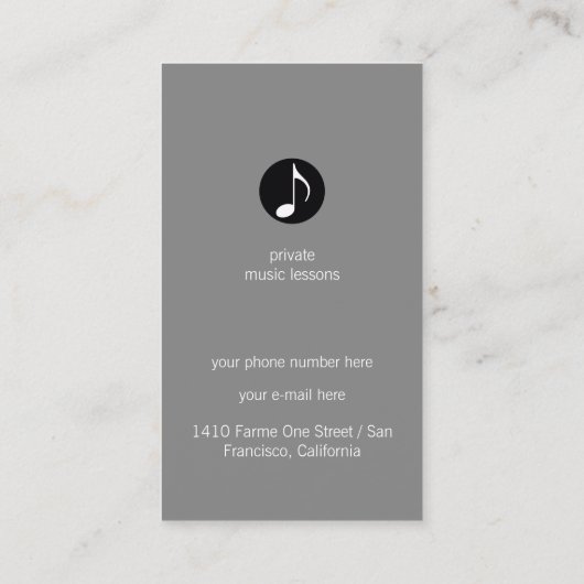 Musician Grey Visitekaartje met muzieknoot (Achterkant)