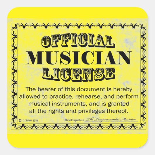 Musician License Square Sticker (Voorkant)
