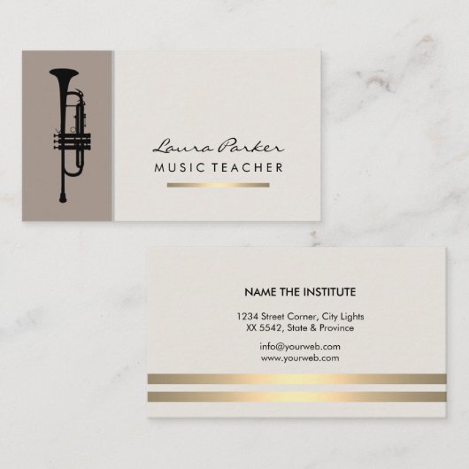 Musician Music Teacher Trumpet instrument Gold Visitekaartje (Voorkant / Achterkant)
