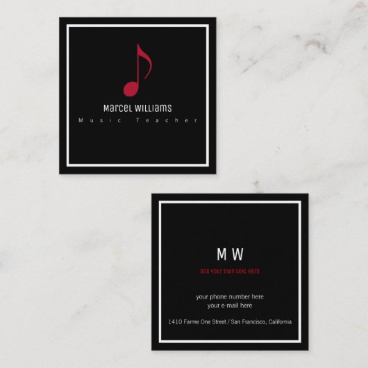 Musician's Black visitekaartje met muzieknoot (Voorkant / Achterkant)