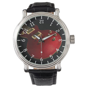 Musicians Cool Red Sparkle Electric Rock Guitar Horloge