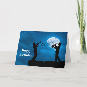 Musicians Full Moon Silhouette Birthday Kaart