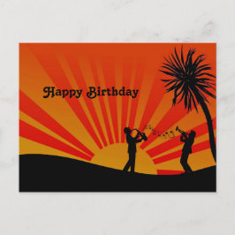 Musicians Oranje Sunset Silhouette Birthday Briefkaart