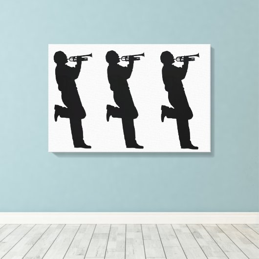 Musicien met zwarte en witte Trumpet Jazz Canvas Afdruk (Insitu (Houten vloer))