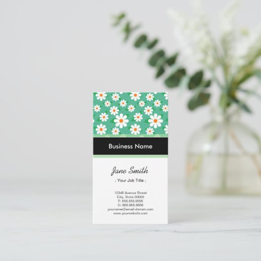 Musicus Elegant Green Daisy Pattern Visitekaartje (Staand voorkant)