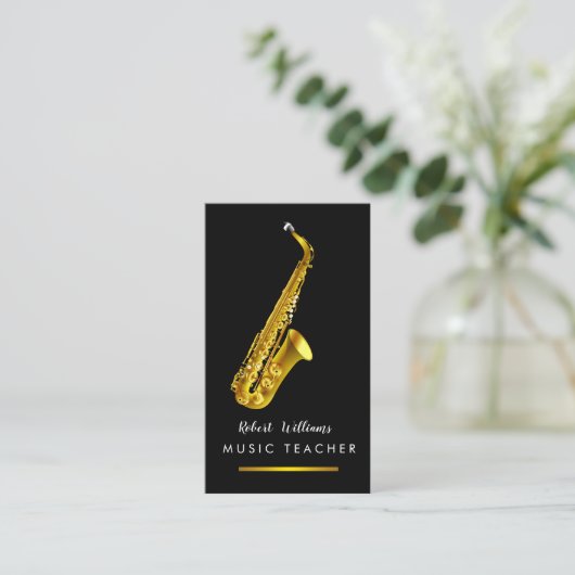Musicus Gold Jazz Music Saxophone Instrument Visitekaartje (Staand voorkant)