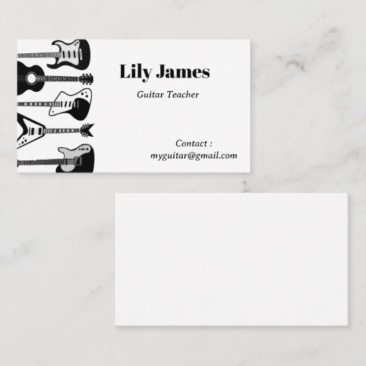 Musicus Guitar Minimalist Modern Contactkaartje (Voorkant / Achterkant)