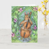 Musicus Muis Cello Schattigee Illustratie Kaart (Gele Bloem)