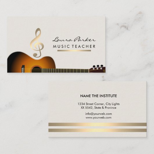Musicus Music Teacher Guitar Music Note Gold Visitekaartje (Voorkant / Achterkant)