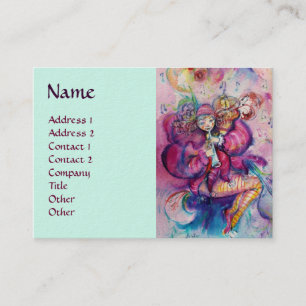 MUSIKALE CLOWN Roze Teal Blauw Aquarel Visitekaartje