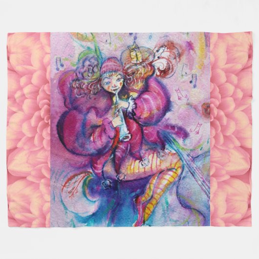 MUSIKALE ROZE CLOWN MET UIL FLEECE DEKEN (Voorkant (Horizontaal))