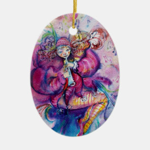 MUSIKALE ROZE CLOWN MET UIL KERAMISCH ORNAMENT