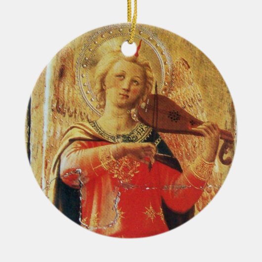 MUSISCH ANGEL IN RED EN GOLD Ruby Gem stone Keramisch Ornament (Voorkant)